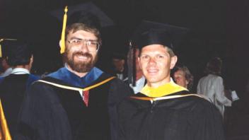 Graduation day, Eric Aasen with Professor Medrano, 1990