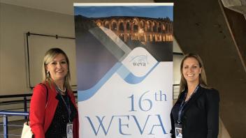Dr. Amy Mclean and colleague, Dr. Emmanuela Vaile from University of Torino Veterinary Teaching Hospital, at the 16th World Equine Veterinary Congress in Verona, Italy